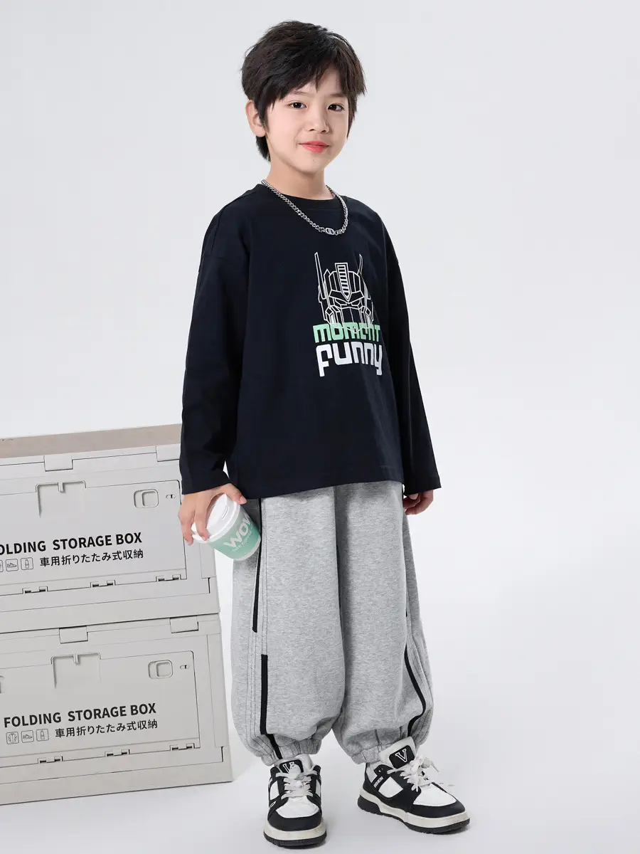 Boys Cotton Mecha Print Long Sleeve T-Shirt Black 2025 - Image 7