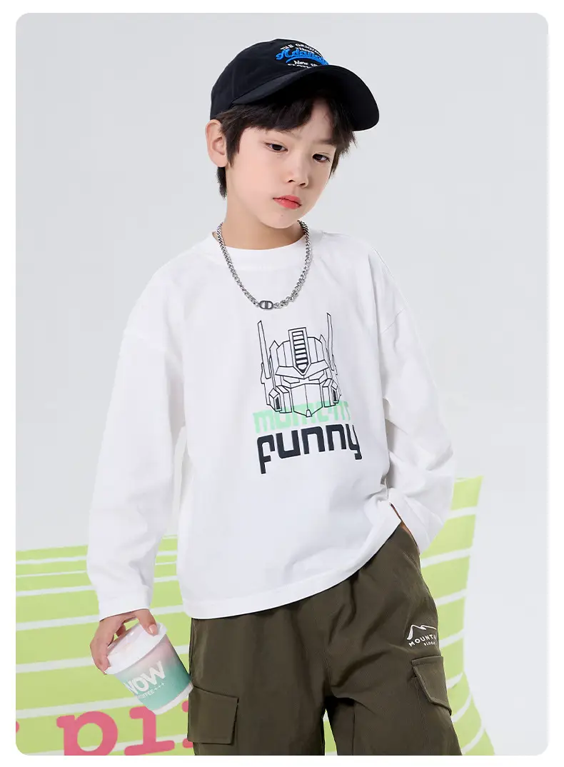 Boys Cotton Mecha Print Long Sleeve T-Shirt Black 2025 — feature 11