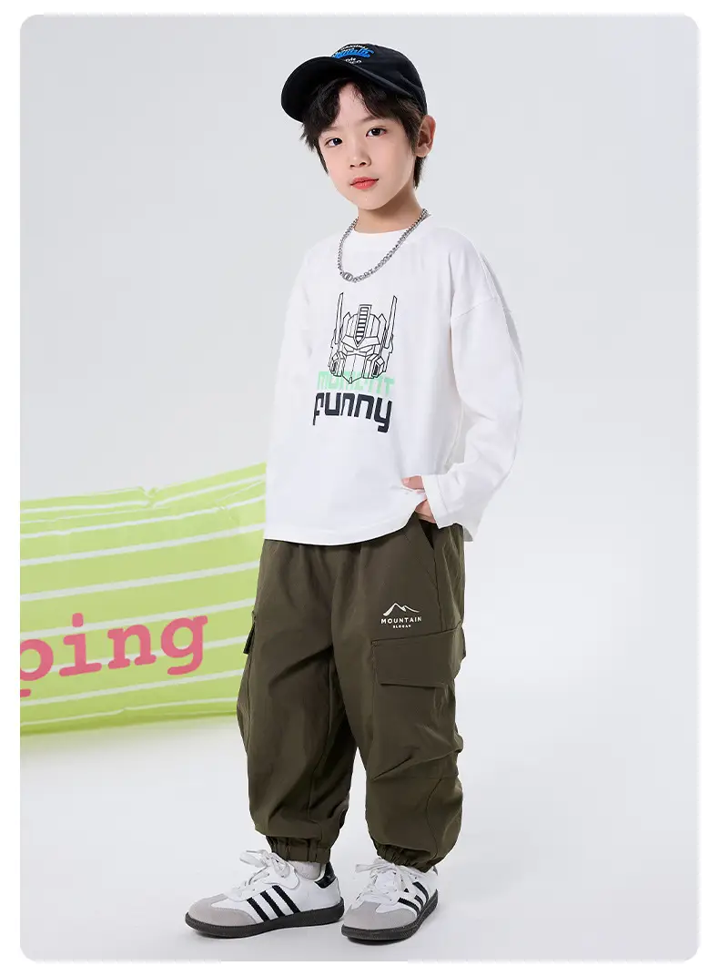 Boys Cotton Mecha Print Long Sleeve T-Shirt Black 2025 — feature 12