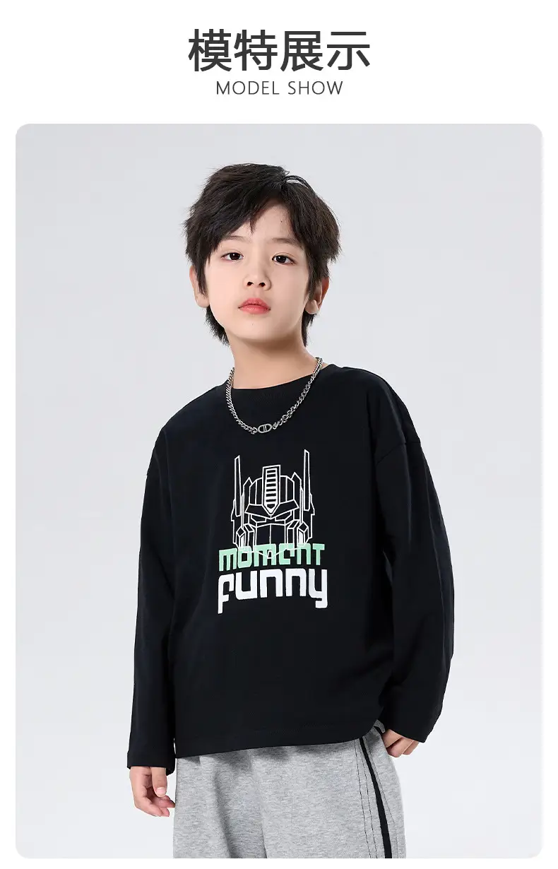 Boys Cotton Mecha Print Long Sleeve T-Shirt Black 2025 — feature 4