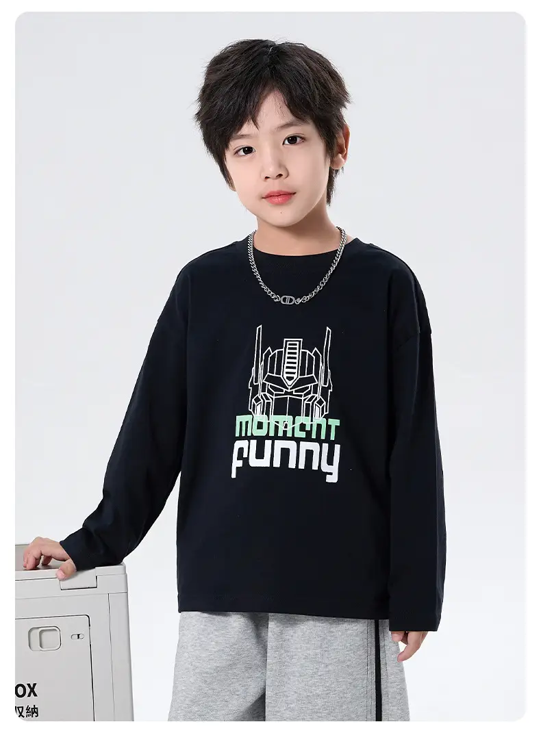 Boys Cotton Mecha Print Long Sleeve T-Shirt Black 2025 — feature 5