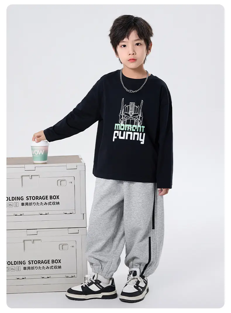 Boys Cotton Mecha Print Long Sleeve T-Shirt Black 2025 — feature 6