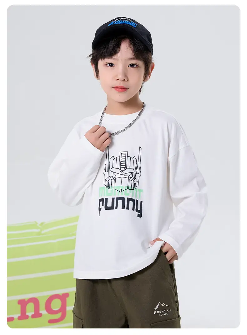 Boys Cotton Mecha Print Long Sleeve T-Shirt Black 2025 — feature 9