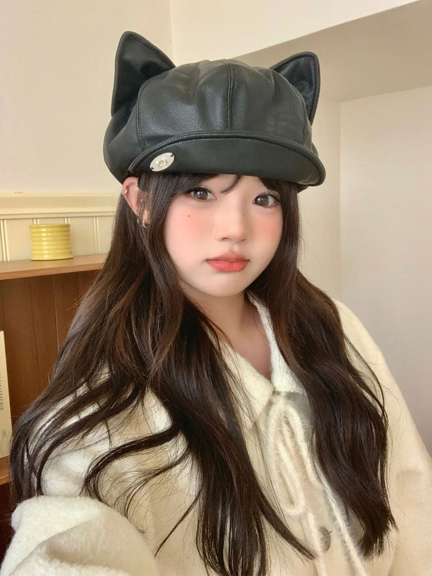 Women Cat Ears Leather Hat Spring Autumn — feature 3