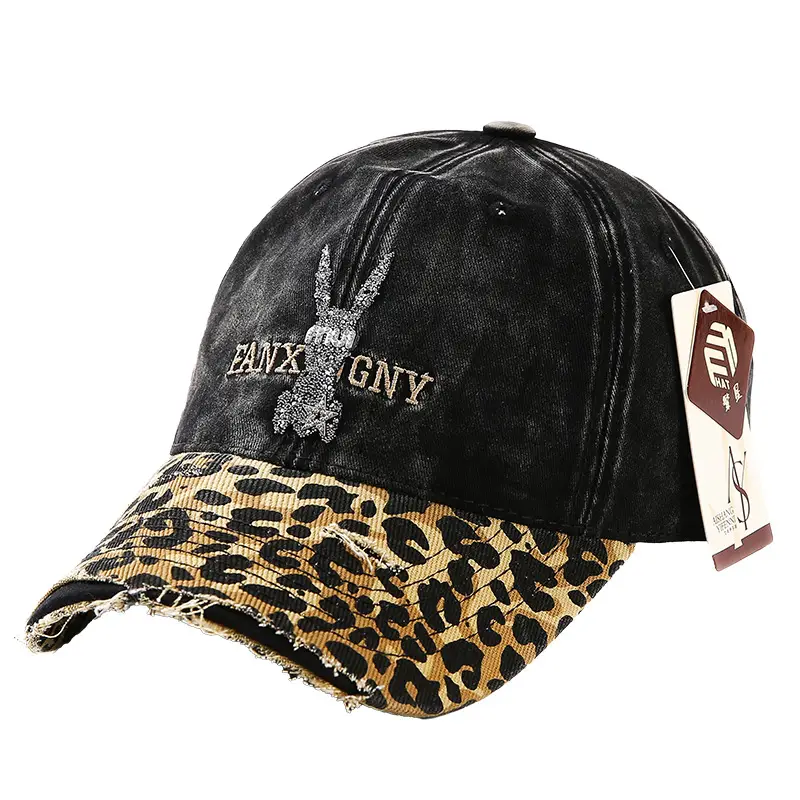 2025 Retro Leopard Print Sweet Cool Rhinestone Letter Duckbill Cap for Women - Image 10