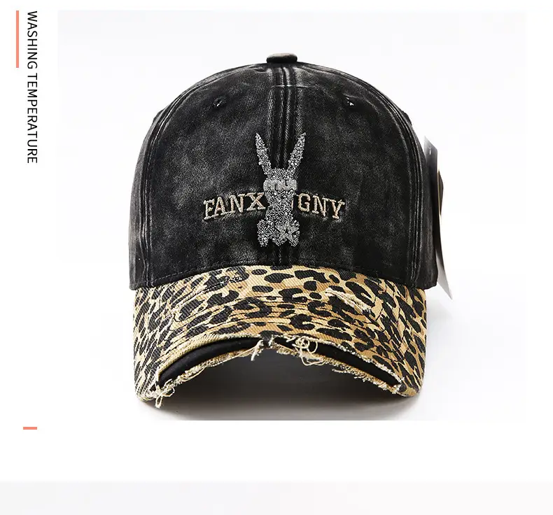 2025 Retro Leopard Print Sweet Cool Rhinestone Letter Duckbill Cap for Women — feature 16