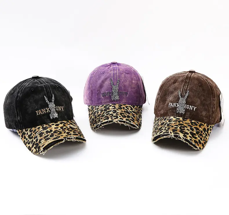 2025 Retro Leopard Print Sweet Cool Rhinestone Letter Duckbill Cap for Women — feature 17