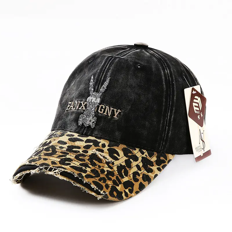2025 Retro Leopard Print Sweet Cool Rhinestone Letter Duckbill Cap for Women - Image 2