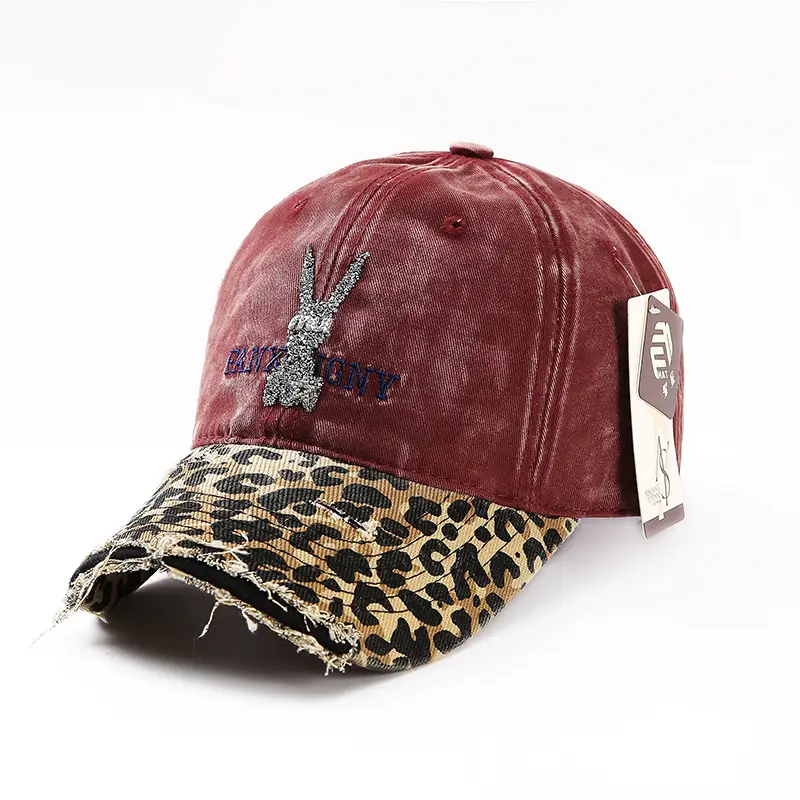 2025 Retro Leopard Print Sweet Cool Rhinestone Letter Duckbill Cap for Women - Image 4