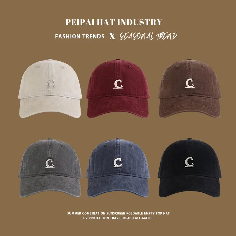Women's Vintage Washed Duckbill Cap with C Embroidery - Image 8