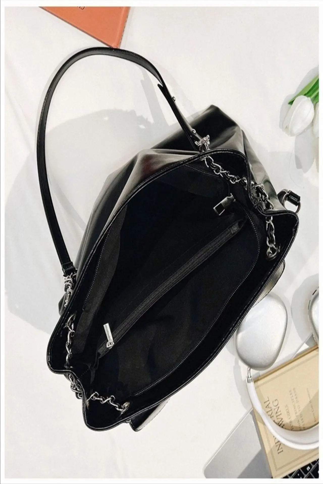 Black Bow Shoulder Tote Bag with Bow Ribbon — feature 8