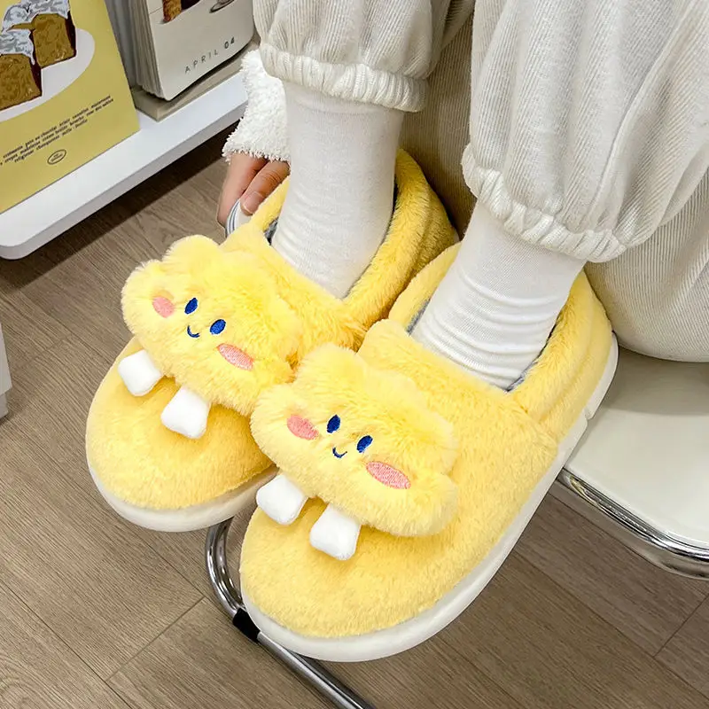 Cute Plush Cotton Slippers Women Winter Warm Indoor