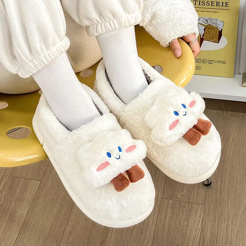 Cute Plush Cotton Slippers Women Winter Warm Indoor