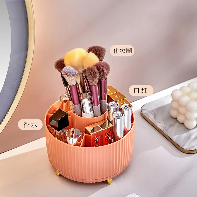 Japanese Style Rotating Makeup Storage Barrel with Brushes