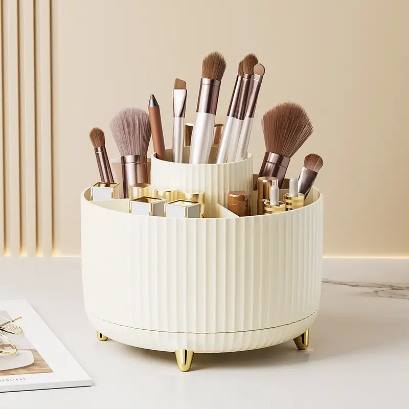 Japanese Style Rotating Makeup Storage Barrel with Brushes