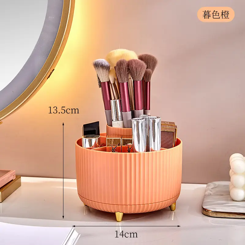 Japanese Style Rotating Makeup Storage Barrel with Brushes