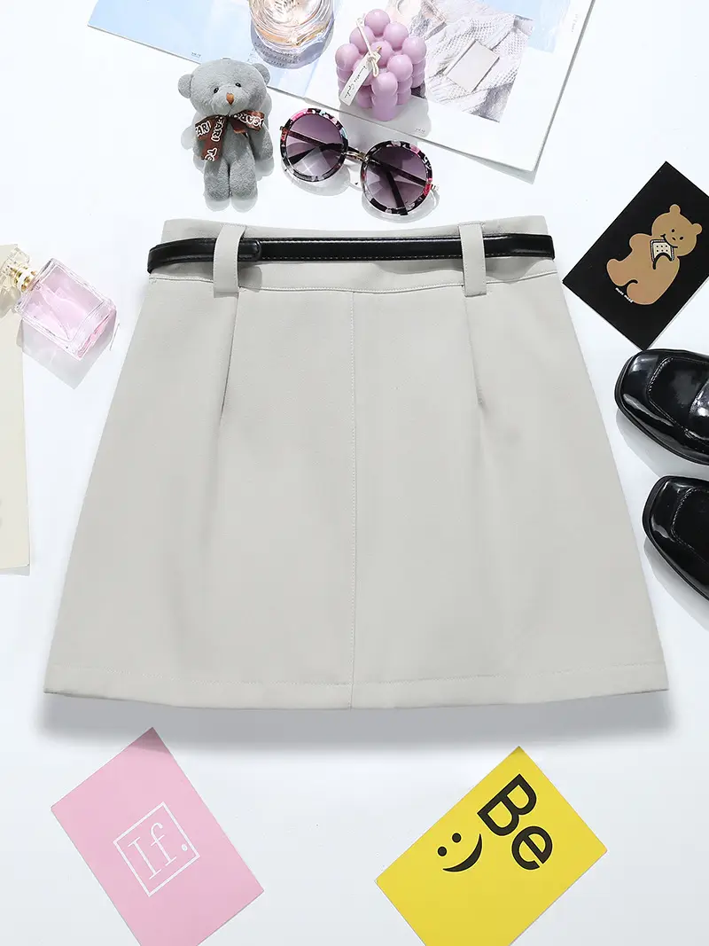 Black A-Line Skirt with Belt for Women - Image 5