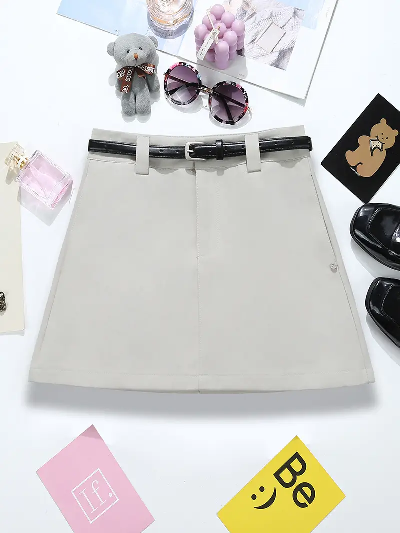 Black A-Line Skirt with Belt for Women - Image 8