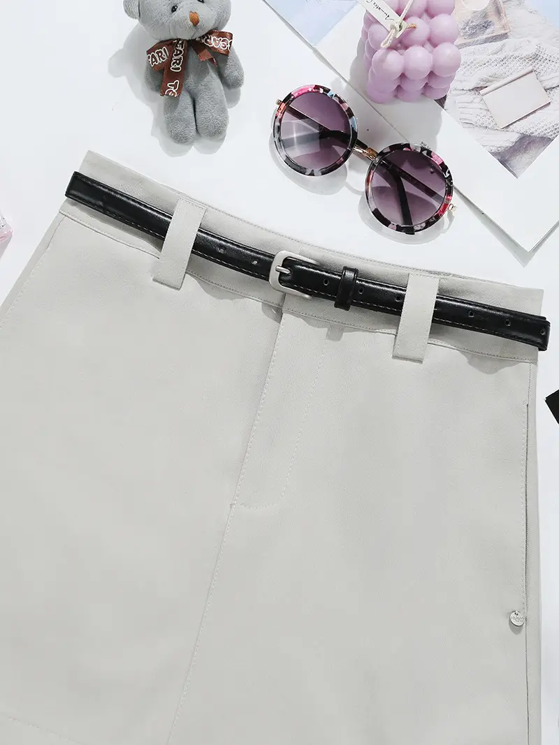 Black A-Line Skirt with Belt for Women — feature 5