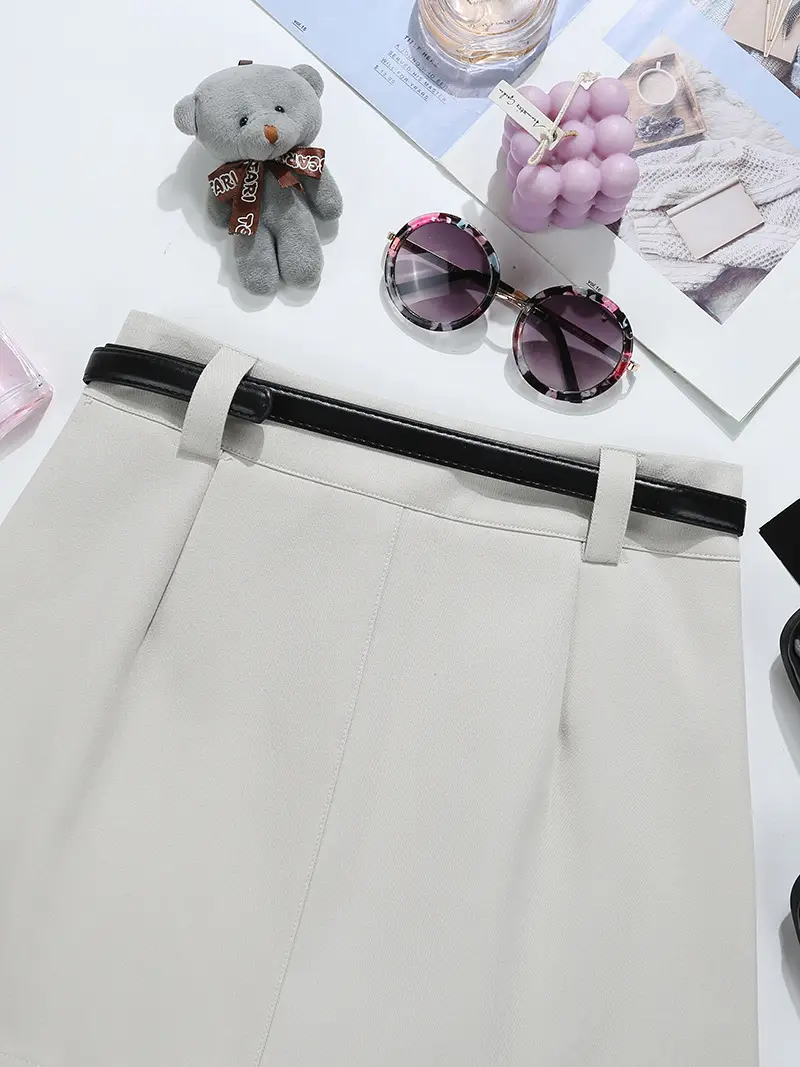 Black A-Line Skirt with Belt for Women — feature 6