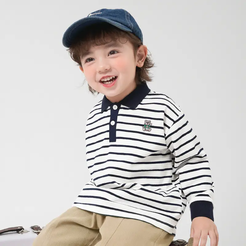 Right Euro Boys Long Sleeve Polo Shirt Light Blue Cotton - Image 11