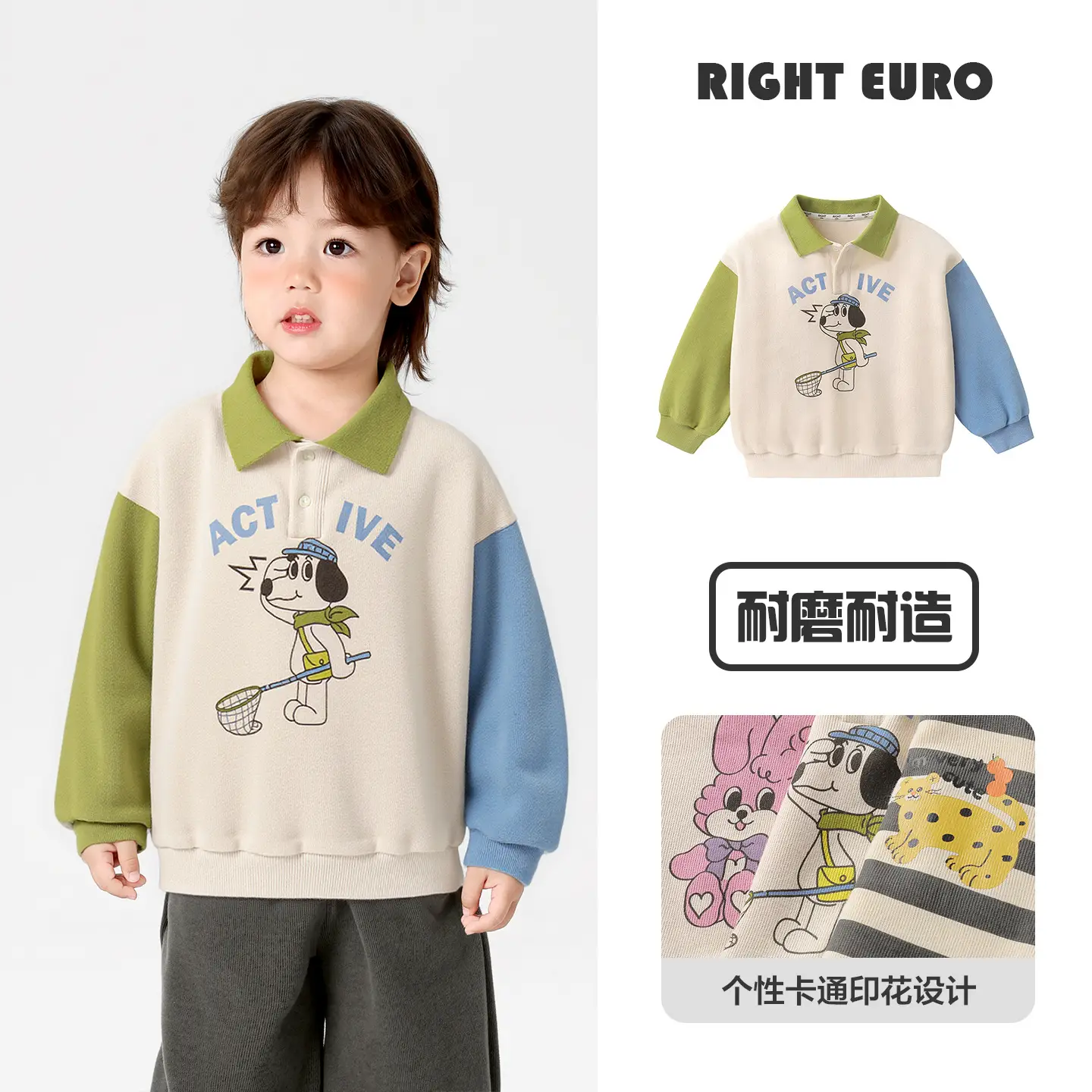 Right Euro Boys Long Sleeve Polo Shirt Light Blue Cotton - Image 19