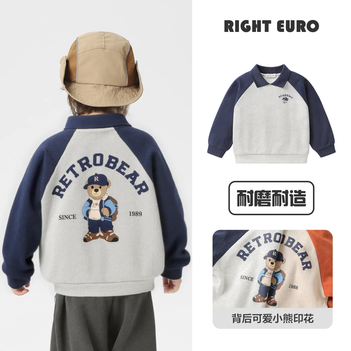 Right Euro Boys Long Sleeve Polo Shirt Light Blue Cotton - Image 25