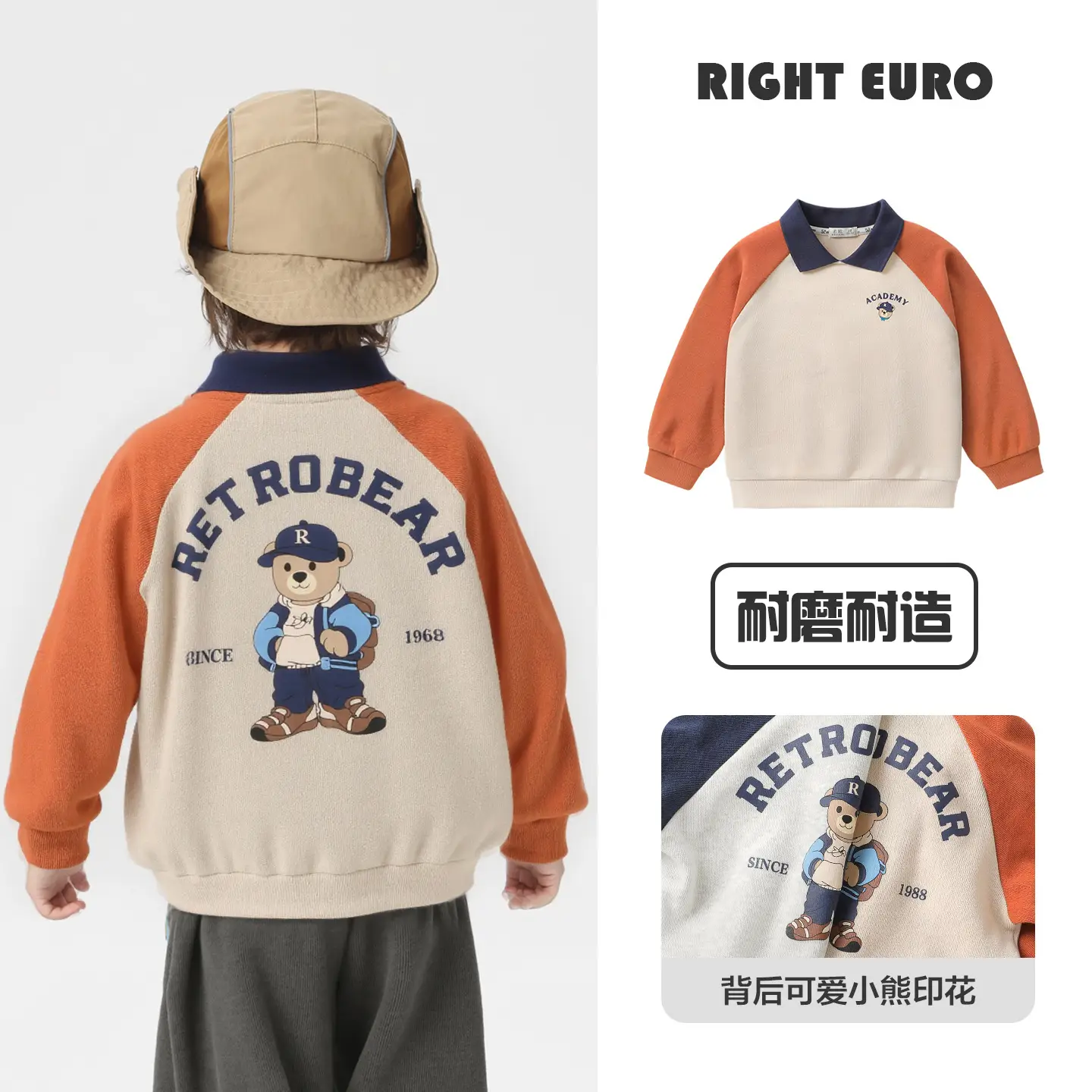Right Euro Boys Long Sleeve Polo Shirt Light Blue Cotton - Image 26
