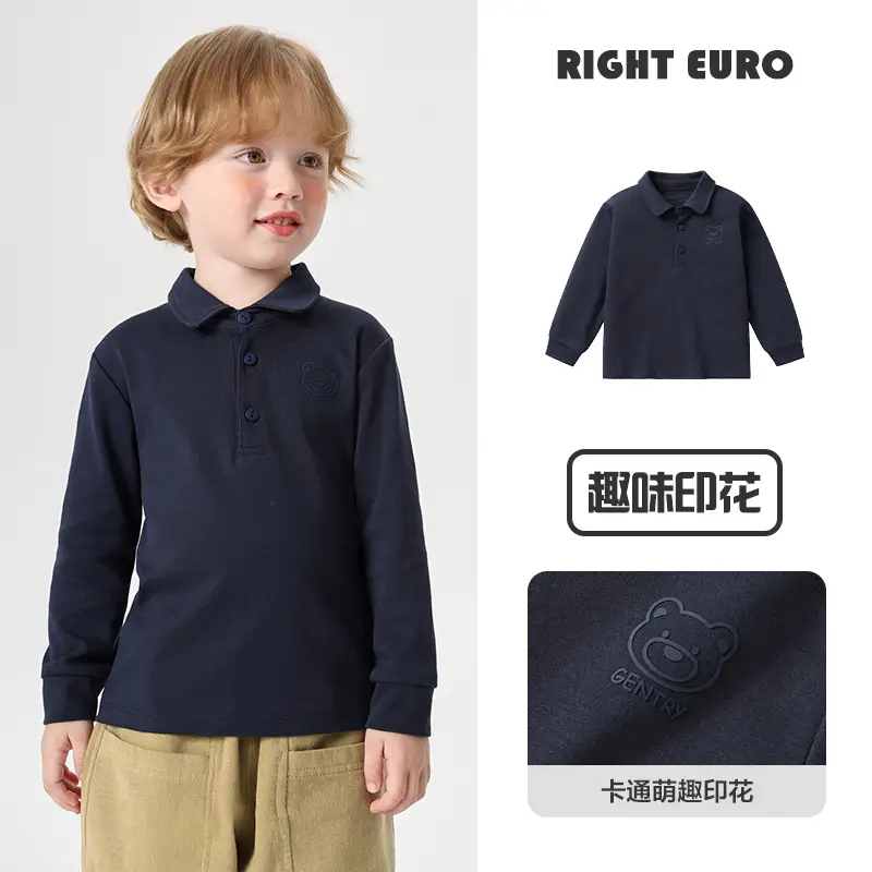 Right Euro Boys Long Sleeve Polo Shirt Light Blue Cotton - Image 3