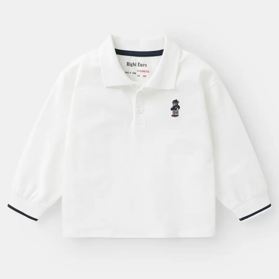 Right Euro Boys Long Sleeve Polo Shirt Light Blue Cotton - Image 7