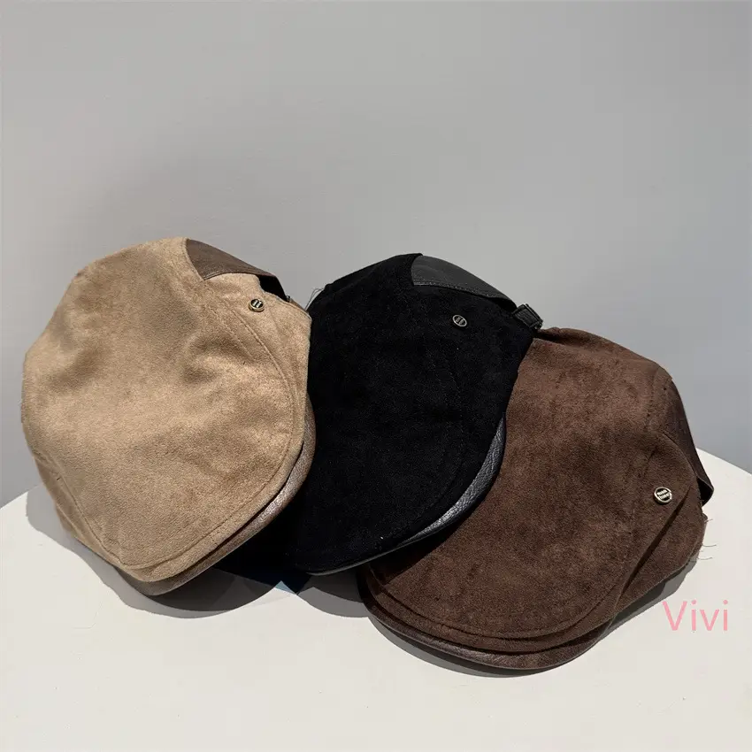 Black Japanese Suede Winter Cap for Men Women Vintage — feature 1