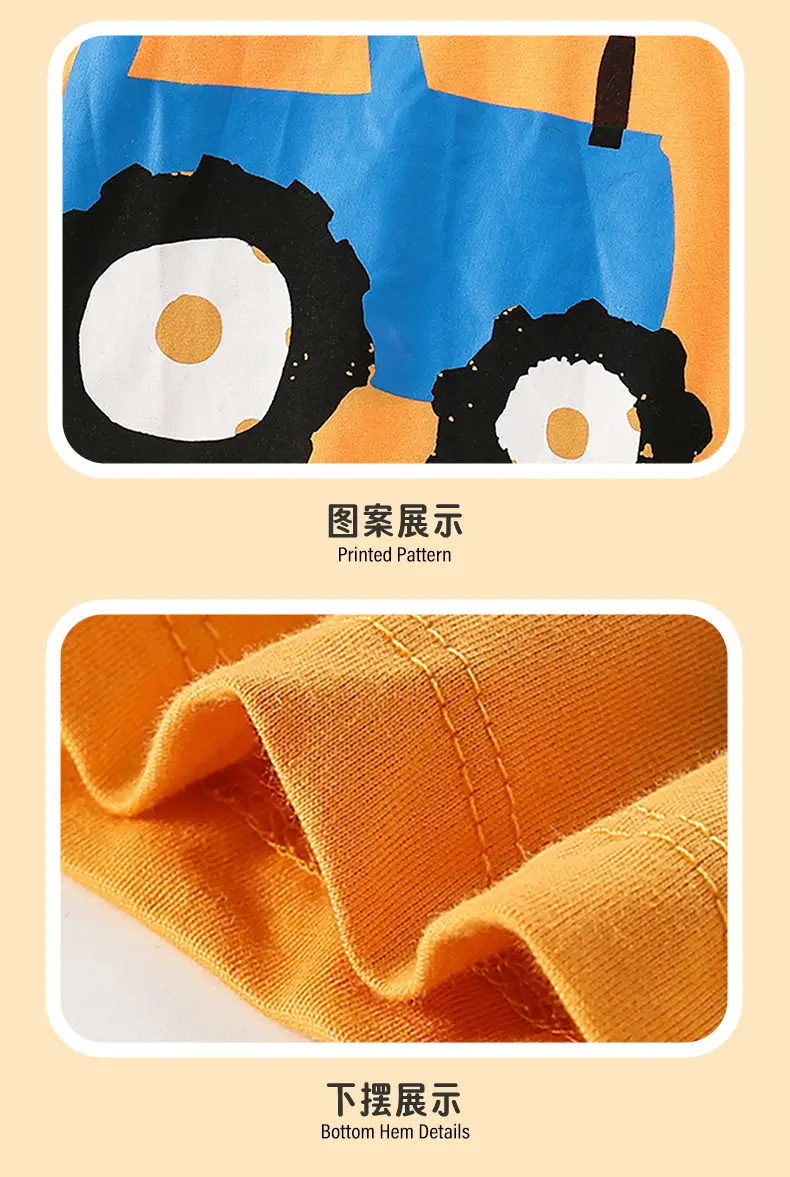 Kids T-Shirt Orange Tractor Print Round Neck Long Sleeve — feature 10