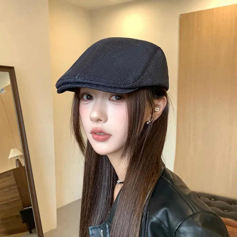 Navy Blue Denim Forward Hat for Women Spring Summer