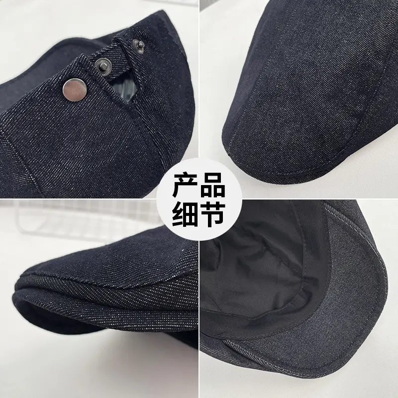 Navy Blue Denim Forward Hat for Women Spring Summer