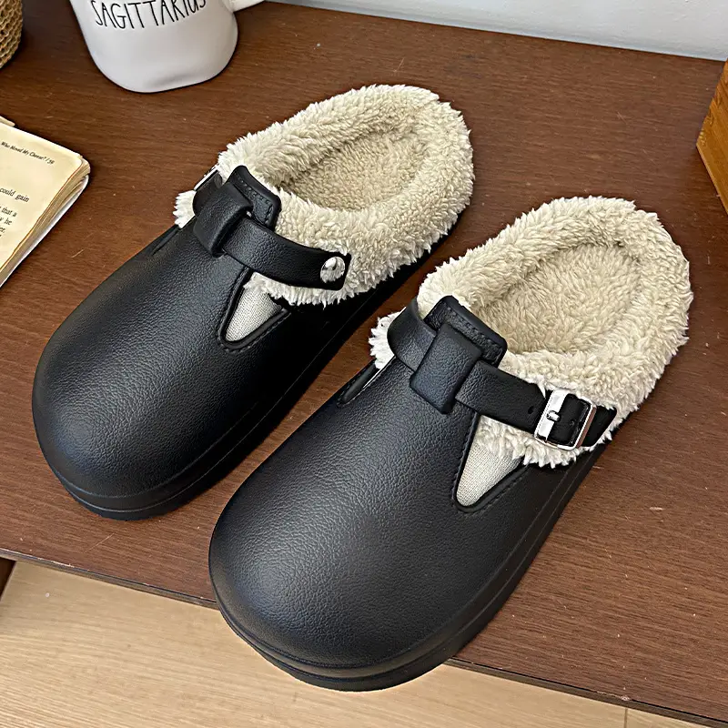 New Autumn and Winter Outdoor Birkenstock-Style Cotton Slippers for Women, Waterproof and Stain-Resistant, Eva Thick-Soled Cotton Slippers for Women, Fleece-Lined Cotton Slippers - Image 20