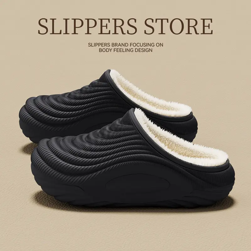 New Autumn and Winter Outdoor Birkenstock-Style Cotton Slippers for Women, Waterproof and Stain-Resistant, Eva Thick-Soled Cotton Slippers for Women, Fleece-Lined Cotton Slippers - Image 4