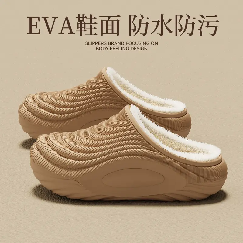 New Autumn and Winter Outdoor Birkenstock-Style Cotton Slippers for Women, Waterproof and Stain-Resistant, Eva Thick-Soled Cotton Slippers for Women, Fleece-Lined Cotton Slippers - Image 5