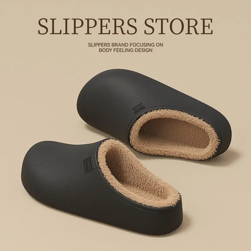 New Autumn and Winter Outdoor Birkenstock-Style Cotton Slippers for Women, Waterproof and Stain-Resistant, Eva Thick-Soled Cotton Slippers for Women, Fleece-Lined Cotton Slippers - Image 6