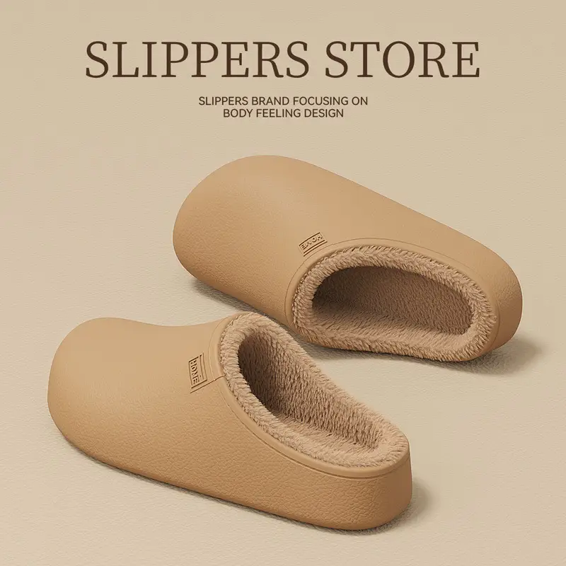 New Autumn and Winter Outdoor Birkenstock-Style Cotton Slippers for Women, Waterproof and Stain-Resistant, Eva Thick-Soled Cotton Slippers for Women, Fleece-Lined Cotton Slippers - Image 7