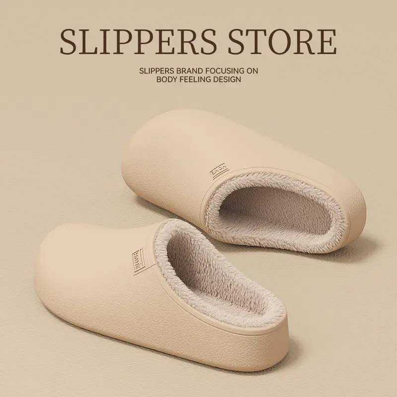 New Autumn and Winter Outdoor Birkenstock-Style Cotton Slippers for Women, Waterproof and Stain-Resistant, Eva Thick-Soled Cotton Slippers for Women, Fleece-Lined Cotton Slippers - Image 8