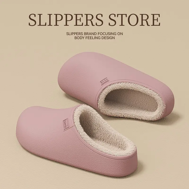 New Autumn and Winter Outdoor Birkenstock-Style Cotton Slippers for Women, Waterproof and Stain-Resistant, Eva Thick-Soled Cotton Slippers for Women, Fleece-Lined Cotton Slippers - Image 9