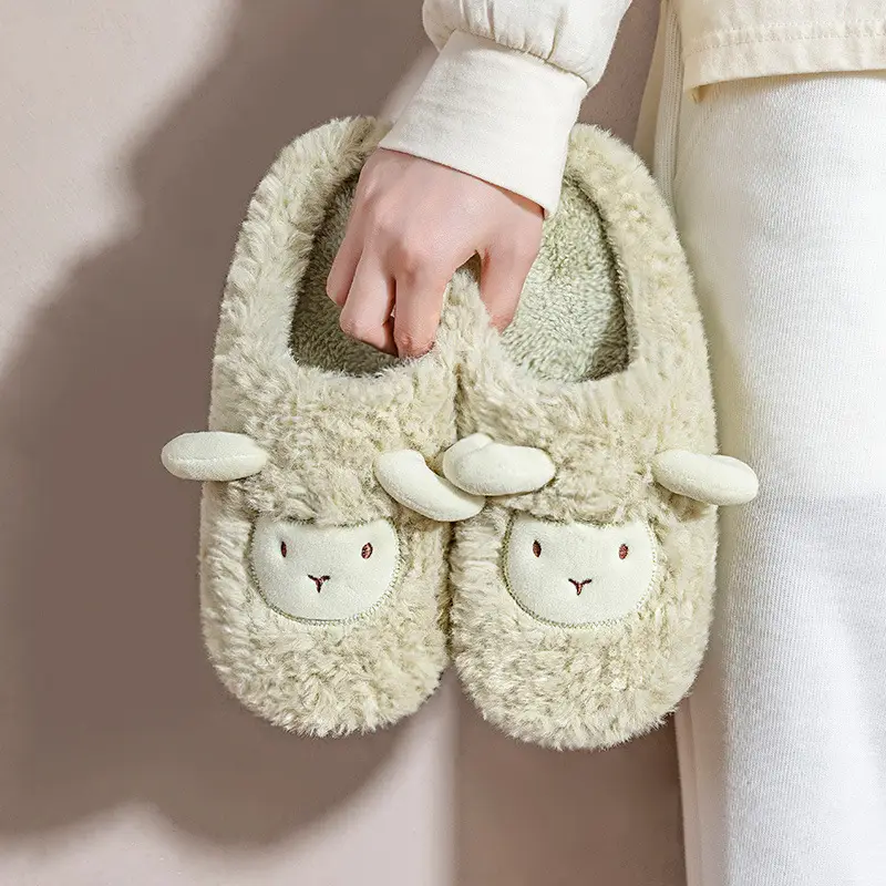 Jialiya Cute Lamb Cotton Slippers Women's Winter 2020 New Indoor and Outdoor Non-Slip Warm Couple Cotton Shoes Men - Image 2