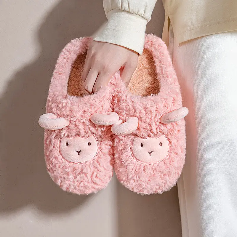 Jialiya Cute Lamb Cotton Slippers Women's Winter 2020 New Indoor and Outdoor Non-Slip Warm Couple Cotton Shoes Men - Image 3