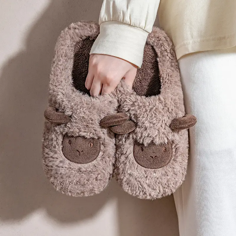 Jialiya Cute Lamb Cotton Slippers Women's Winter 2020 New Indoor and Outdoor Non-Slip Warm Couple Cotton Shoes Men - Image 4
