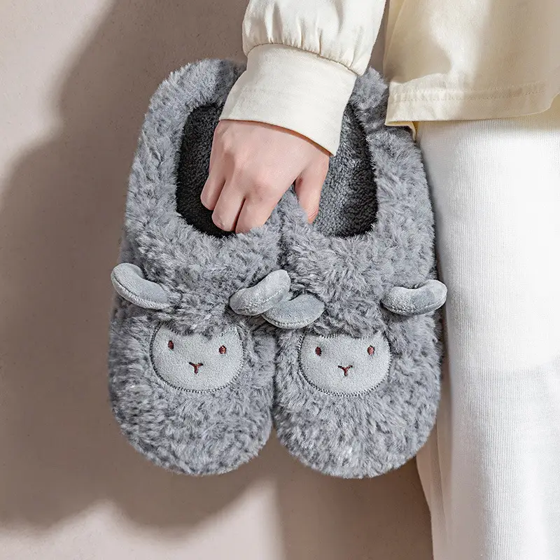 Jialiya Cute Lamb Cotton Slippers Women's Winter 2020 New Indoor and Outdoor Non-Slip Warm Couple Cotton Shoes Men - Image 5