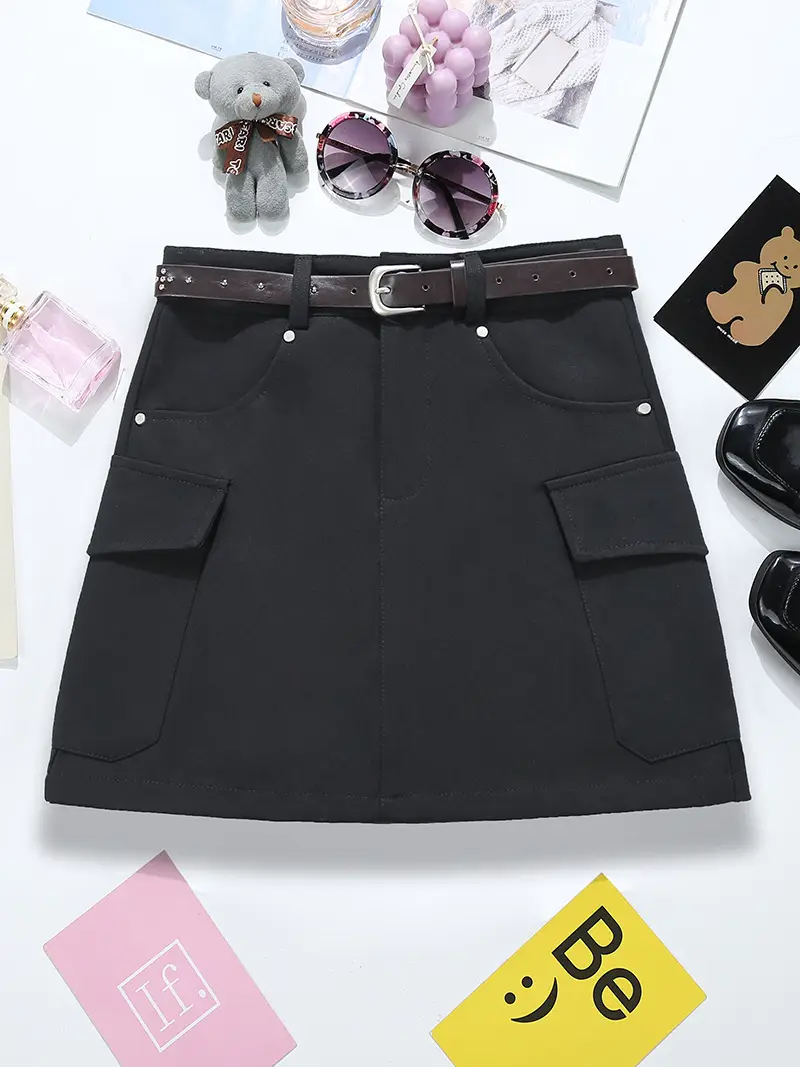 Brown Belted High-Waisted Cargo Skirt 2025 - Image 2
