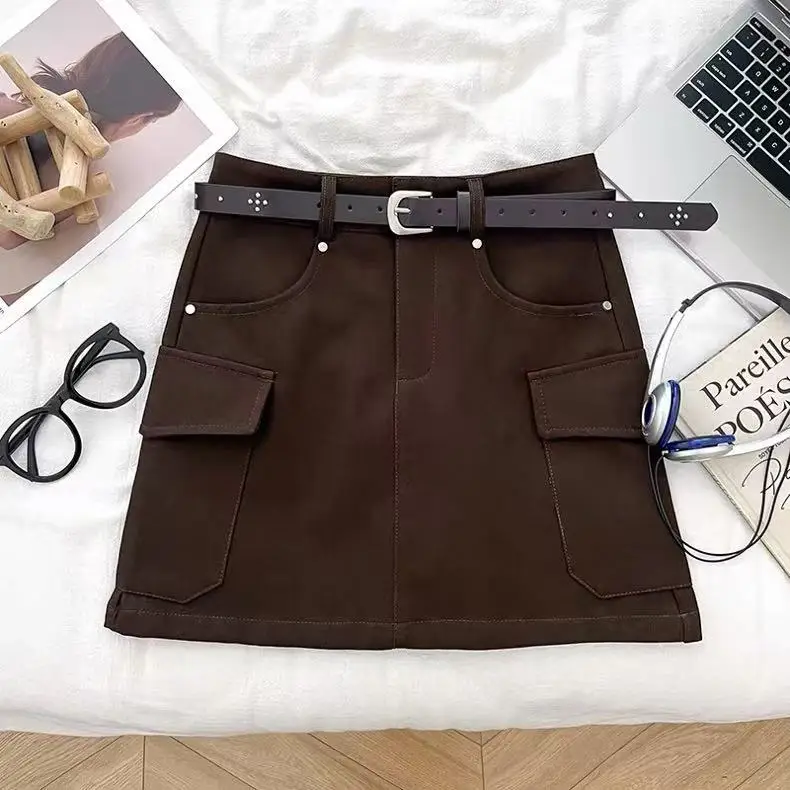 Brown Belted High-Waisted Cargo Skirt 2025 - Image 3