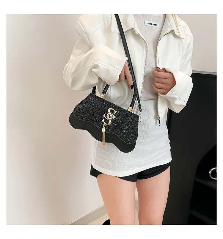 Black Glitter Square Bag for Women with Gold Chain — feature 16