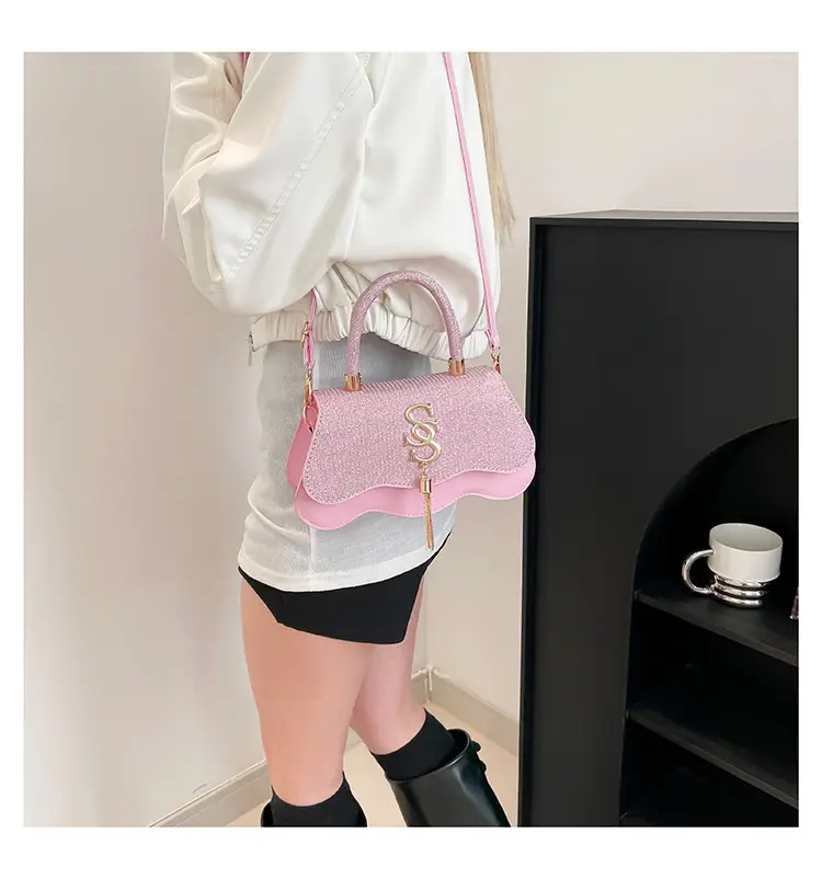 Black Glitter Square Bag for Women with Gold Chain — feature 18