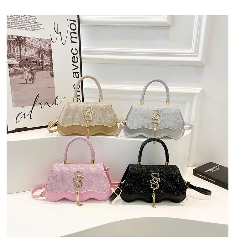 Black Glitter Square Bag for Women with Gold Chain — feature 20
